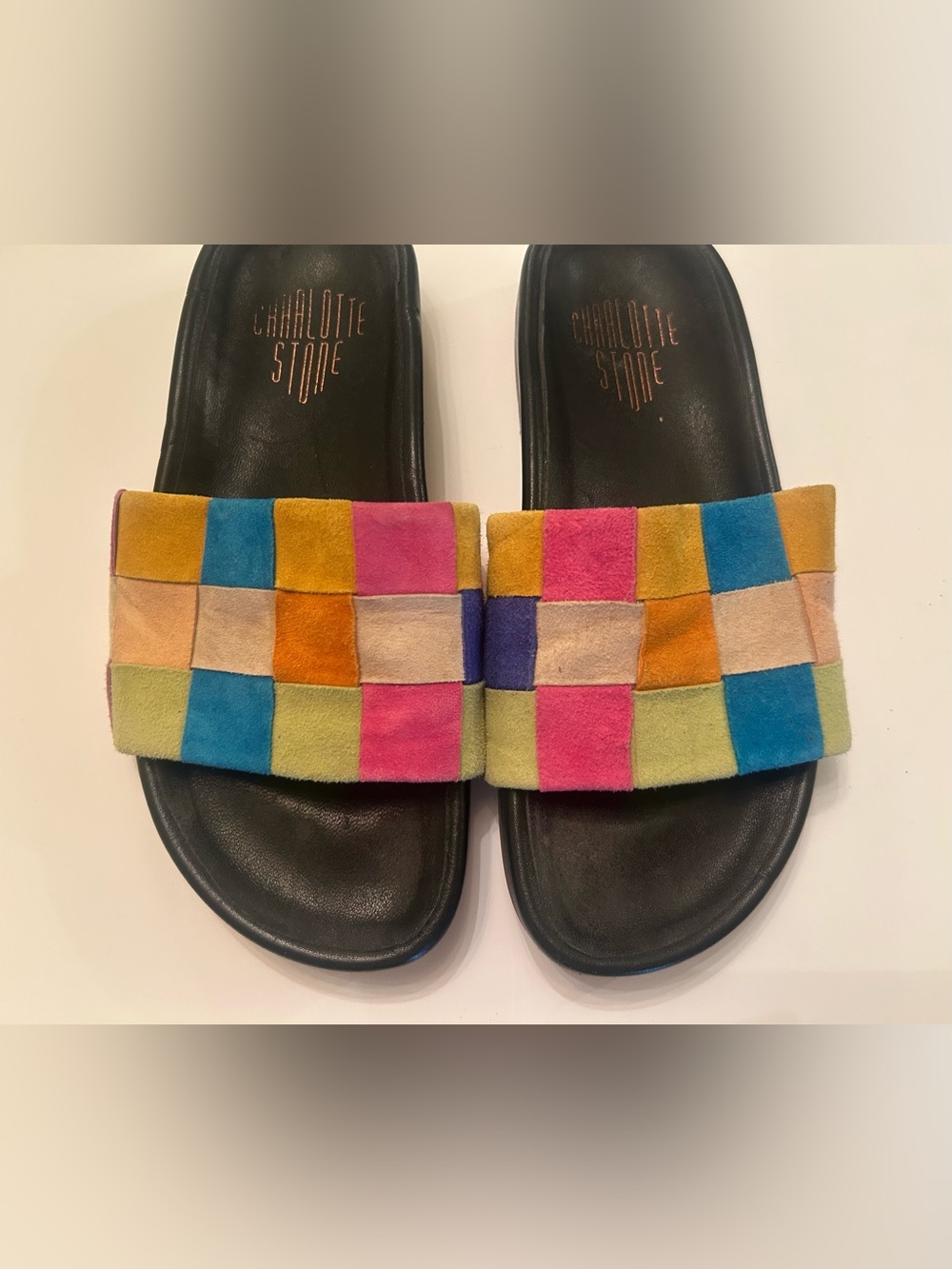 Charlotte Stone Multicolor Patchwork Slide Sandal - Black Footbed
